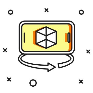 Doldurulmuş 3d model simgesi beyaz arkaplanda izole edildi. Artırılmış gerçeklik mi yoksa sanal gerçeklik mi? Düz çizgili, gölgeli. Vektör