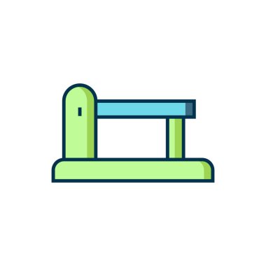 Beyaz arka planda izole edilmiş ana hatlı demiryolu bariyeri simgesi. Düz çizgili, gölgeli. Vektör