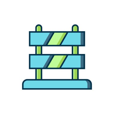 Beyaz arkaplanda izole edilmiş tren yolu simgesinin ana hatları dolduruldu. Dur işareti. Demiryolu tamponundan hedefe. Düz çizgili, gölgeli. Vektör