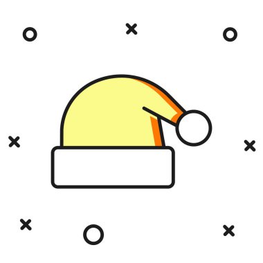 Beyaz arka planda izole edilmiş Noel Baba şapkası ikonu. Mutlu Noeller ve mutlu yıllar. Düz çizgili, gölgeli. Vektör