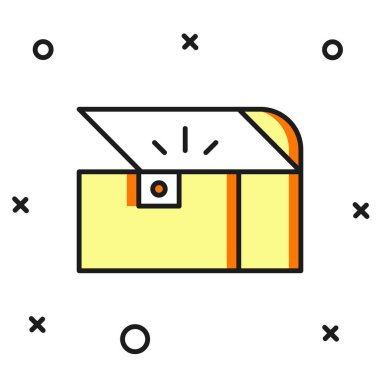 Oyun simgesi için ana hatları doldurulmuş Sandık beyaz arkaplanda izole edildi. Düz çizgili, gölgeli. Vektör