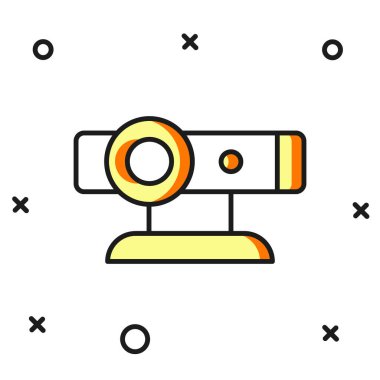 Doldurulmuş web kamera simgesi beyaz arkaplanda izole edildi. Sohbet kamerası. Web kamerası simgesi. Düz çizgili, gölgeli. Vektör