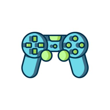 Beyaz arkaplanda izole edilmiş oyun konsolu simgesi için doldurulmuş oyun ana hatları denetleyici veya joystick. Düz çizgili, gölgeli. Vektör