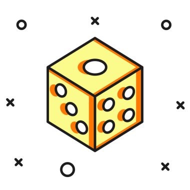 Doldurulmuş oyun zar simgesi beyaz arkaplanda izole edildi. Kumarhane kumarı. Düz çizgili, gölgeli. Vektör