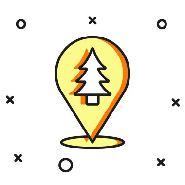 Ormanın ana hatlarını beyaz arka planda izole edilmiş bir harita ikonu üzerinde doldurdum. Düz çizgili, gölgeli. Vektör