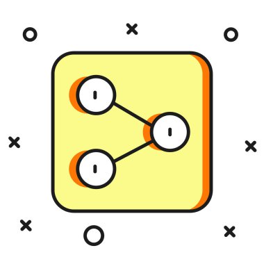 Doldurulmuş paylaşım simgesi beyaz arkaplanda izole edildi. Paylaş, paylaş, iletişim piktogramı, sosyal medya, bağlantı, ağ. Düz çizgili, gölgeli. Vektör