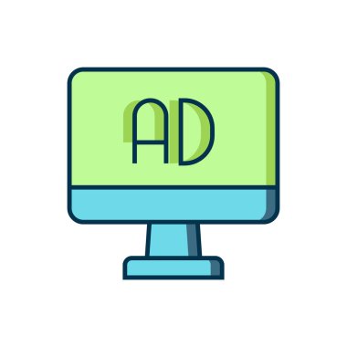 Doldurulmuş ana hat reklam simgesi beyaz arkaplanda izole edildi. Pazarlama ve tanıtım süreci kavramı. İlgili reklamlar. Sosyal medya reklamcılığı. Düz çizgili, gölgeli. Vektör