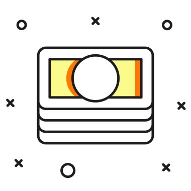 Doldurulmuş kağıt yığınları para para ikonu beyaz arka planda izole. Para desteleri. Para birimi. Düz çizgili, gölgeli. Vektör