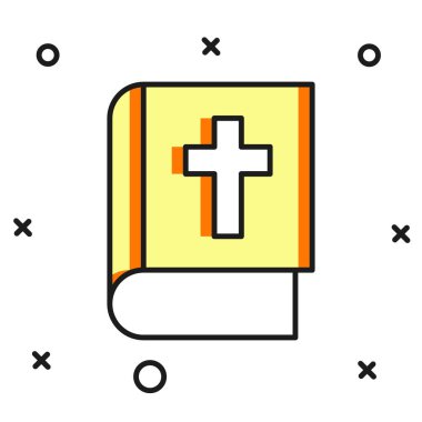 Beyaz arka planda izole edilmiş kutsal kitap ikonu. Düz çizgili, gölgeli. Vektör