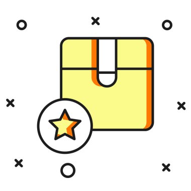 Doldurulmuş karton kutu simgesi beyaz arkaplanda izole edildi. Kutu, paket, paket işareti. Teslimat ve ambalaj. Düz çizgili, gölgeli. Vektör