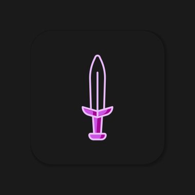 Ortaçağ kılıç simgesi doldurulmuş, siyah arkaplanda izole edilmiş. Ortaçağ silahı. Düz çizgili, gölgeli. Vektör