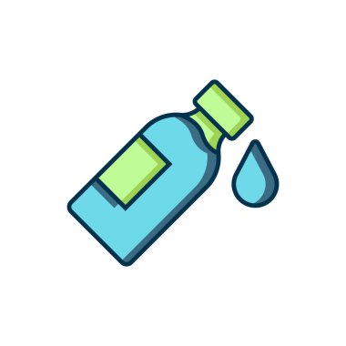 Beyaz arka planda izole edilmiş bir şişe dolusu su ikonu. Soda su içme tabelası. Düz çizgili, gölgeli. Vektör