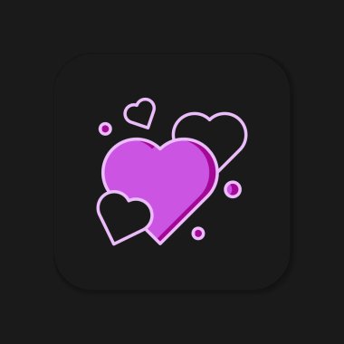 Doldurulmuş ana hatlı Kalp simgesi siyah arkaplanda izole edildi. Romantik sembol, bağlanma, tutku ve düğün. Sevgililer günün kutlu olsun. Düz çizgili, gölgeli. Vektör