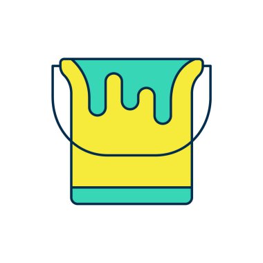 Beyaz arkaplanda izole edilmiş ana hatlı boya kovası simgesi. Vektör.