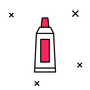 Filled outline Tube with paint palette icon isolated on white background.  Vector.