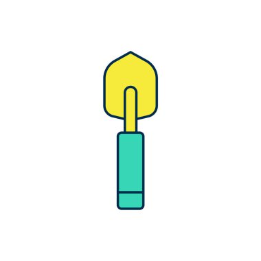 Beyaz arkaplanda izole edilmiş bahçe küreği ya da kürek ikonu. Bahçe aletleri. Bahçecilik, tarım, çiftçilik aleti. Vektör.