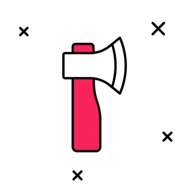 Doldurulmuş ahşap balta simgesi beyaz arkaplanda izole edildi. Oduncu baltası. Vektör.