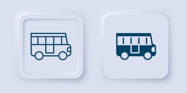 Okul servisi simgesi gri arkaplanda izole edildi. Toplu taşıma sembolü. Kare düğmesi. Vektör.