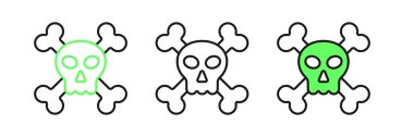Beyaz arka planda izole edilmiş çapraz kemik simgesi üzerinde Skull çizgi oluşturun. Mutlu Cadılar Bayramı Partisi. Vektör.