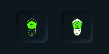 Yeşil Papa simgesi siyah arkaplanda izole edildi. Papa şapkası. Kutsal Babamız. Siyah kare düğme. Vektör.