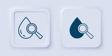 Doldurulmuş ve ana hatları düşmüş ve büyüteç simgesi gri arkaplanda izole edilmiş. Kare düğmesi. Vektör.