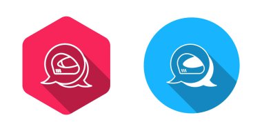 Yarış miğferi simgesi dolduruldu ve ana hatları çizildi. Uzun gölgeli arka plan izole edildi. Olağanüstü bir spor. Spor malzemeleri. Vektör.