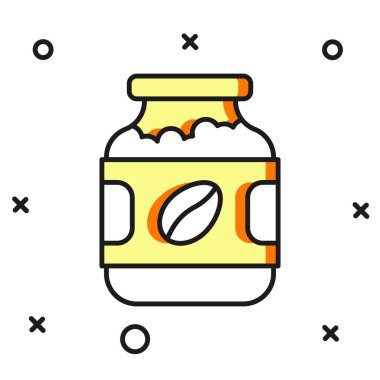 Beyaz arka planda izole kahve kavanozu ikonu doldurulmuş. Düz çizgili, gölgeli. Vektör.