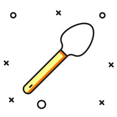 Doldurulmuş çay kaşığı simgesi beyaz arkaplanda izole edildi. Mutfak aletleri. Çatal bıçak seti. Düz çizgili, gölgeli. Vektör.