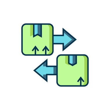 Beyaz arkaplanda izole edilmiş trafik sembolü simgesi olan karton kutu dolduruldu. Kutu, paket, paket işareti. Teslimat, ulaşım ve nakliye. Düz çizgili, gölgeli. Vektör.