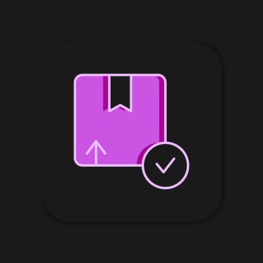 Siyah arkaplanda izole edilmiş ana hatlı karton kutu simgesi. Kutu, paket, paket işareti. Teslimat ve ambalaj. Düz çizgili, gölgeli. Vektör.