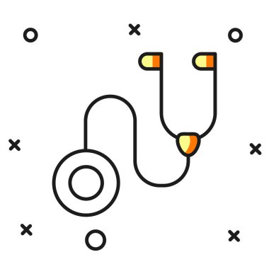Doldurulmuş steteskop tıbbi araç simgesi beyaz arka planda izole edildi. Düz çizgili, gölgeli. Vektör.