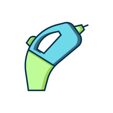 Doldurulmuş portatif elektrikli süpürge simgesi beyaz arkaplanda izole edildi. Düz çizgili, gölgeli. Vektör.