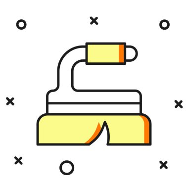 Temizlik simgesi için ana hatlı fırça beyaz arkaplanda izole edildi. Temizlik hizmeti konsepti. Düz çizgili, gölgeli. Vektör.