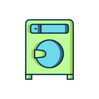 Beyaz arkaplanda izole edilmiş ana hatlı çamaşır makinesi simgesi. Çamaşır makinesi simgesi. Çamaşır makinesi, çamaşır makinesi. Ev aletleri sembolü. Düz çizgili, gölgeli. Vektör.