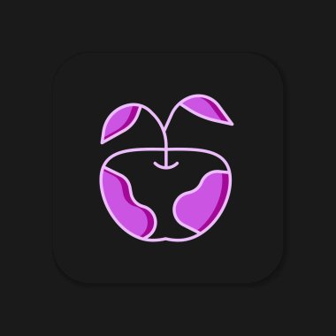 Doldurulmuş Apple simgesi siyah arkaplanda izole edildi. Fazla kilolu. Sağlıklı diyet menüsü. Fitness diyeti elması. Düz çizgili, gölgeli. Vektör.