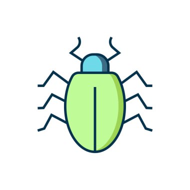 Beyaz arka planda izole edilmiş ana hatlı Colorado böceği ikonu. Düz çizgili, gölgeli. Vektör.