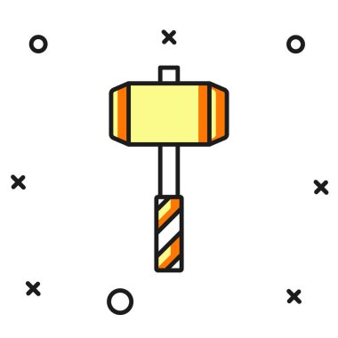 Beyaz arka planda izole edilmiş Ortaçağ savaş çekici ikonu. Düz çizgili, gölgeli. Vektör.