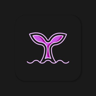 Okyanus dalgası ikonuyla çizilmiş balina kuyruğu siyah arka planda izole edilmiş. Düz çizgili, gölgeli. Vektör.