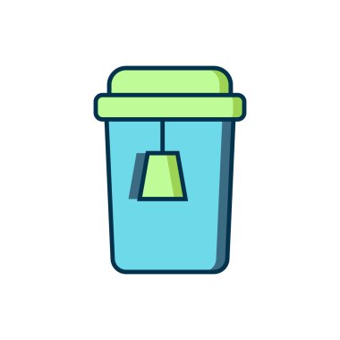 Beyaz arka planda izole edilmiş bir fincan çay ikonu. Düz çizgili, gölgeli. Vektör.