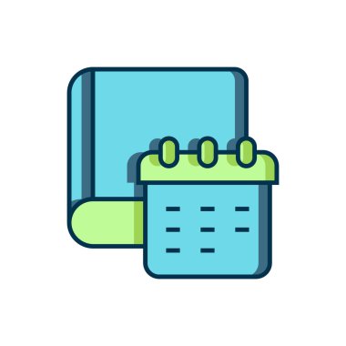 Ana hatları doldurulmuş günlük kağıt not defteri simgesi beyaz arkaplanda izole edildi. Düz çizgili, gölgeli. Vektör.