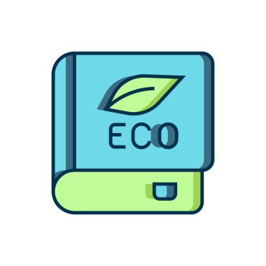 Beyaz arka planda izole edilmiş ekoloji ikonu hakkında ana hatlarıyla dolu bir kitap. Biyoloji kitabı. Düz çizgili, gölgeli. Vektör.