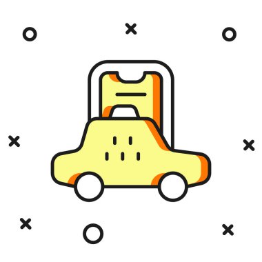 Doldurulmuş Taksi mobil uygulama simgesi beyaz arkaplanda izole edildi. Mobil uygulama taksisi. Düz çizgili, gölgeli. Vektör.