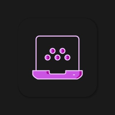 Siyah arkaplanda izole edilmiş ana hatlı Taksi mobil uygulama simgesi. Mobil uygulama taksisi. Düz çizgili, gölgeli. Vektör.