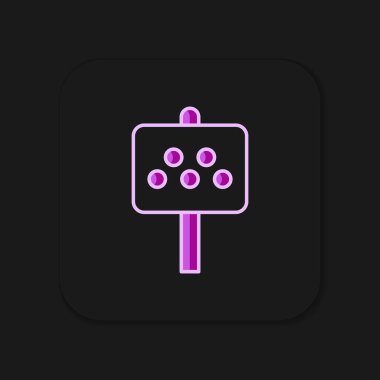 Siyah arka planda izole edilmiş bir taksi durağı simgesi için ana hatlı yol tabelası. Düz çizgili, gölgeli. Vektör.