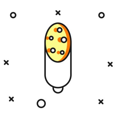 Doldurulmuş salam sosis simgesi beyaz arkaplanda izole edildi. Et şarküteri ürünü. Düz çizgili, gölgeli. Vektör.