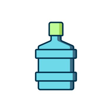 Beyaz arka planda izole edilmiş temiz su ikonuyla dolu büyük bir şişe. Soğutucu için plastik kap. Düz çizgili, gölgeli. Vektör.