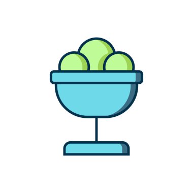 Beyaz arka planda izole edilmiş dondurma ikonuna çizilmiş. Güzel sembol. Düz çizgili, gölgeli. Vektör.