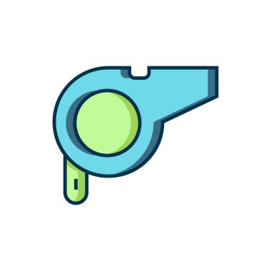 Doldurulmuş Whistle simgesi beyaz arkaplanda izole edildi. Hakem sembolü. Spor ve spor burcu. Düz çizgili, gölgeli. Vektör.