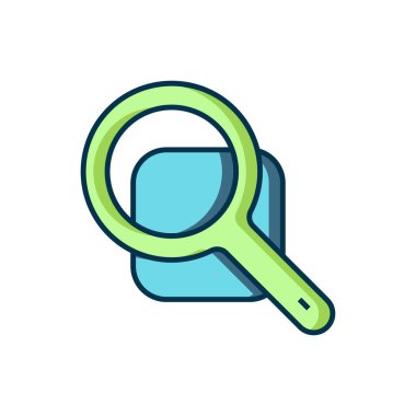 Beyaz arkaplanda izole edilmiş ana hatlı büyüteç simgesi. Arama, odaklanma, yakınlaştırma, iş sembolü. Düz çizgili, gölgeli. Vektör.