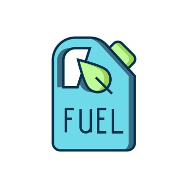 Beyaz arka planda izole edilmiş biyoyakıt biyo yakıt kutusu ikonu. Çevre biyolojisi ve namlusu. Yeşil çevre ve geri dönüşüm. Düz çizgili, gölgeli. Vektör.